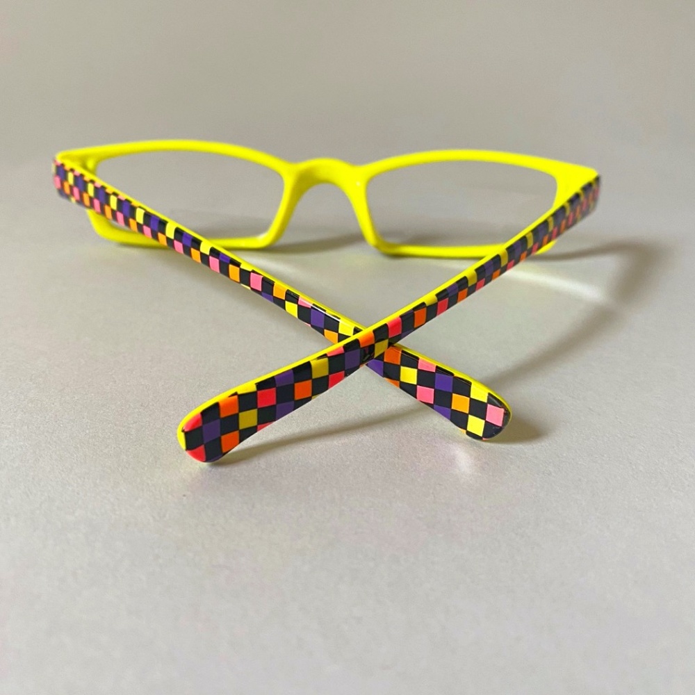 Colorful Checkerboard Neon Yellow Non-Prescription Glasses